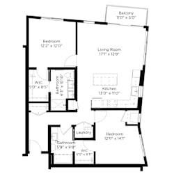 a floor plan of a house with a bedroom and a living room