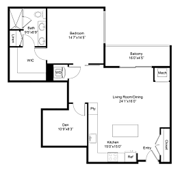 a floor plan of a house with a bedroom and a living room