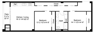 a floor plan of a small house with a kitchen and a bathroom