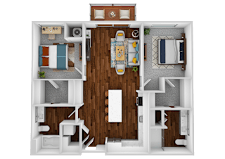 a 3d drawing of the interior of a bedroom floor plan