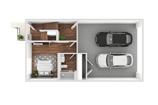 a rendering of the one bedroom floor plan