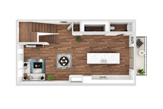 a rendering of our 1 bedroom floor plan