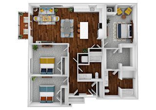 the 1121 sqft floor plan  1 bedroom with 2 baths