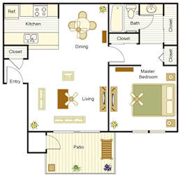 a floor plan of a house with a living room and a dining room