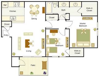 A floor plan of a house with a living room, dining room, kitchen, and multiple bedrooms.