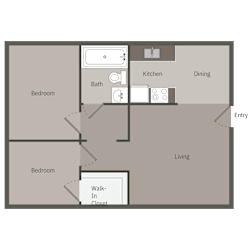a floor plan of a transitional home with a bedroom and a living room