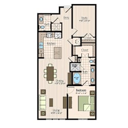 Floor Plan 1 bed 2 bath