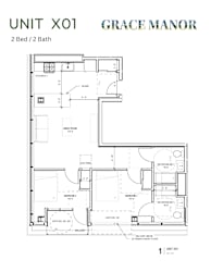 A floor plan for a 2 Bedroom, 2 Bathroom unit at Grace Manor.