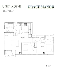 A floor plan for a 2 Bedroom, 2 Bathroom unit at Grace Manor.