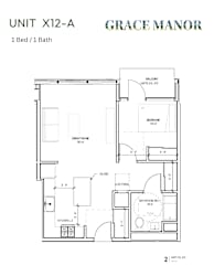 A floor plan for a 1 Bed/1 Bath unit at Grace Manor.