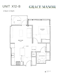 A floor plan for a 1 Bed/1 Bath unit at Grace Manor.