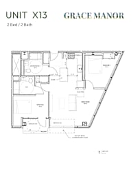 A floor plan for a 2 Bed/2 Bath unit at Grace Manor.