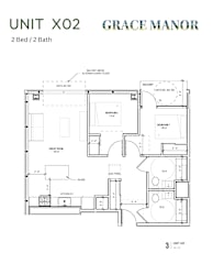 A floor plan for a 2 Bed/2 Bath unit at Grace Manor.
