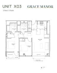 A floor plan for a 2 Bed/2 Bath unit at Grace Manor.