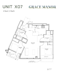 A floor plan for a 2 Bed/2 Bath unit at Grace Manor.