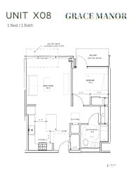A floor plan for a 1 bedroom unit at Grace Manor.