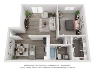1 bed 1 bath Tahoe Floor Plan at 2300 West Apartments, Reno, NV, 89502