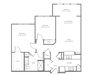 Chastain Deluxe Floor Plan with 2 Bedroom One Bath at Emblem Alpharetta Apartments, Alpharetta, Georgia, 30009