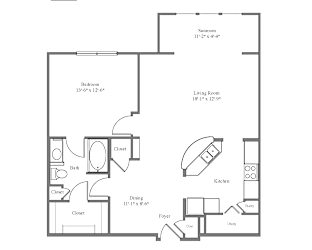 Woodruff Deluxe Floor Plan with 1 Bedroom One Bath at Emblem Alpharetta Apartments, Alpharetta, GA, 30009