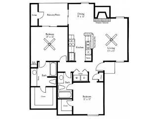 2 bed 2 bath Serrata Floor Plan at Village Oaks Apartments, Austin, 78759