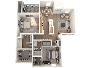 2 bed 2 bathroom Serrata Floor Plan | Village Oaks at Village Oaks Apartments, Texas, 78759