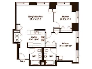 2 bed 2 bath Twain Floor Plan at Hartford 21, Hartford, 06103