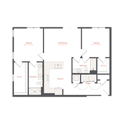 bedroom floor plan an in 2 bed 2 bath at The Maven, Georgia, 30024