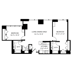 2 bed 2 bath Reservoir Floor Plan at Hartford 21, Hartford, CT, 06103