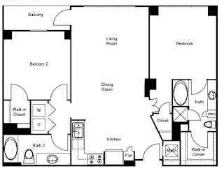 2 bed 2 bath Kent Floor Plan at Paramount on Lake Eola, Orlando, FL