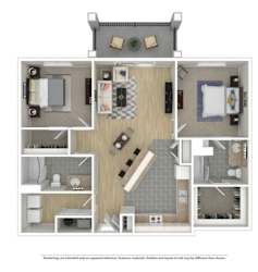 a furnished apartment with a bedroom and living room at The Station at River Crossing, Macon, Georgia