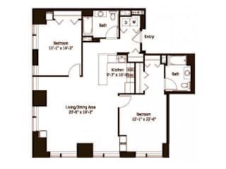 2 bed 2 bath Wadsworth Floor Plan at Hartford 21, Hartford, Connecticut