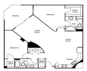2 bed 2 bath Avalon Deluxe Floor Plan at Paramount on Lake Eola, Orlando, 32801