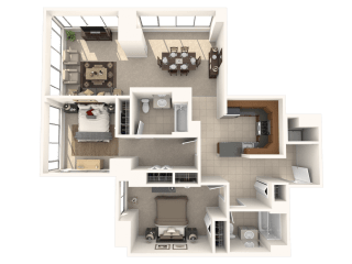 2 bed 2 bath B Bushnell Floor Plan at Hartford 21, Hartford, Connecticut