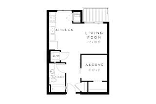 1 bed 1 bath V Floorplan at Maven on Broadway Apartments, Rochester