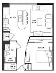 1 bed 1 bath Delano Floor Plan at Paramount on Lake Eola, Florida, 32801