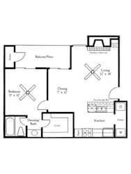 1 bed 1 bath Willow Floor Plan at Village Oaks Apartments, Austin