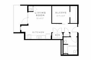 1 bed 1 bathroom L Floorplan at Maven on Broadway Apartments, Rochester