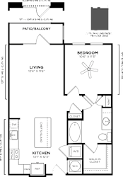 1 bed 1 bath floor plan at Glenwood at Grant Park, Atlanta, Georgia