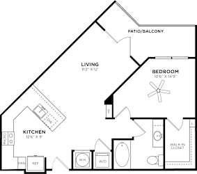 1 bed 1 bath floor plan B at Glenwood at Grant Park, Atlanta