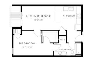 1 bed 1 bathroom Floorplan at Maven on Broadway Apartments, Minnesota, 55904