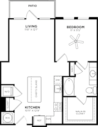 1 bed 1 bath floor plan at Glenwood at Grant Park, Georgia