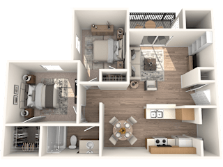 2 bed 1 bathroom Chestnut Floor Plan | Village Oaks at Village Oaks Apartments, Austin, 78759