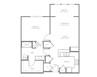 Bridge Floor Plan with 1 Bed 1 Bath at Emblem Alpharetta Apartments, Alpharetta, Georgia, 30009