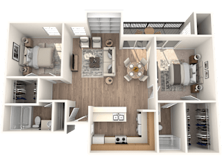 2 bed 2 bathroom Dogwood Floor Plan | Village Oaks at Village Oaks Apartments, Texas
