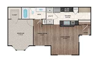 A1_1 Floor Plan at Flats on Chapel Apartments, Waco, TX, 76712