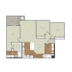 a floor plan of a three bedroom apartment at Estate at Woodmen Ridge, Colorado, 80923
