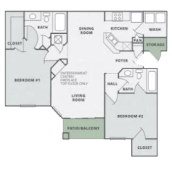 B2 floor plan at Thornberry Apartments, Charlotte, NC
