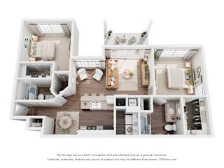 Two bedroom apartment floor plan with balcony at Bella Vista on Park Apartments, Plant City, 33563