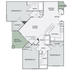 C1 floor plan at Thornberry Apartments, Charlotte, NC, North Carolina