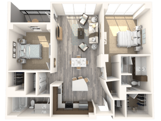 2 bedroom 2 bath Kent Floor Plan at Paramount on Lake Eola, Orlando